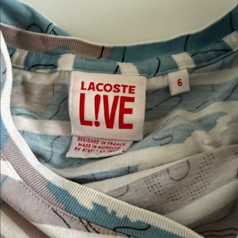 Lacoste Striped Blue and Beige T-Shirt - Picture 7 of 7